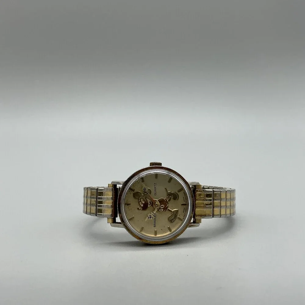 Vintage Bradley Mickey Mouse Womens Watch 24mm Gold Tone Pie Eye New Battery